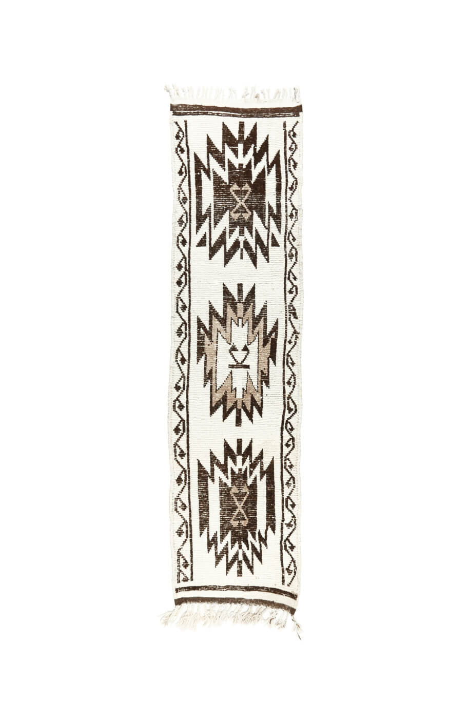 El yapımı vintage yolluk 91x351 cm geometrik desenli yün - açık alan görünümü
