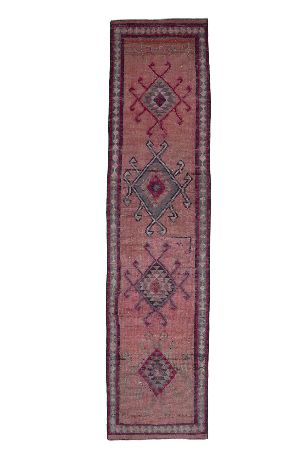 El yapımı vintage yolluk 86x353 cm i̇kat desenli yün - farklı açıdan görünüm