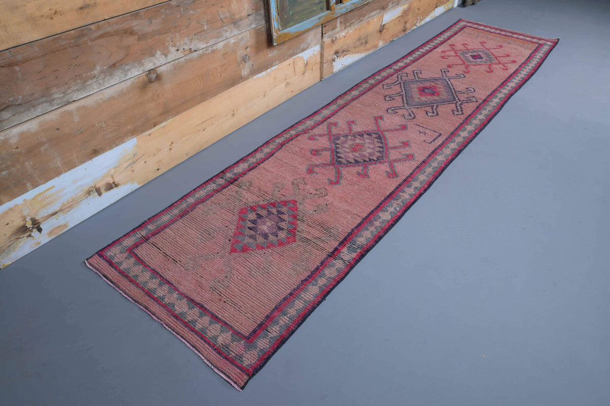 El yapımı vintage yolluk 86x353 cm i̇kat desenli yün - detay görünümü