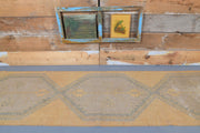 El yapımı vintage yolluk 86x378 cm geometrik desenli yün - detay görünümü