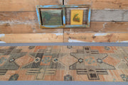 El yapımı vintage yolluk 89x356 cm geometrik desenli yün - detay görünümü