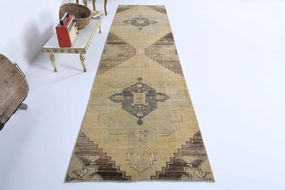 El yapımı vintage yolluk 91x351 cm oryantal desenli yün - detay görünümü