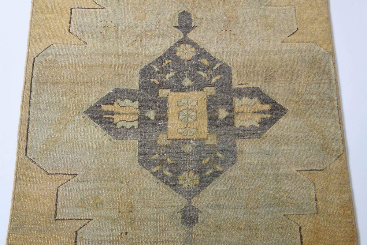 Antre ve koridor için oryantal desenli el dokuma vintage yolluk – 90x350 cm