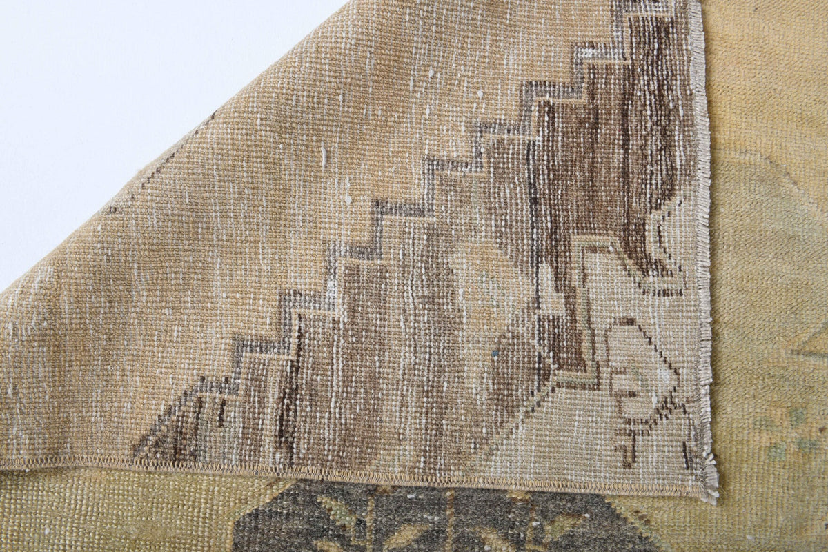 Vintage yolluk 90x350 cm – sarı, kahverengi ve turuncu oryantal desenli, el dokuma