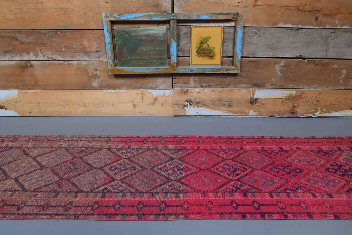 El yapımı vintage yolluk 79x371 cm i̇kat desenli yün - detay görünümü