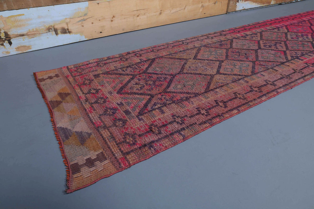 El yapımı vintage yolluk 79x371 cm i̇kat desenli yün - yakın çekim doku detayı