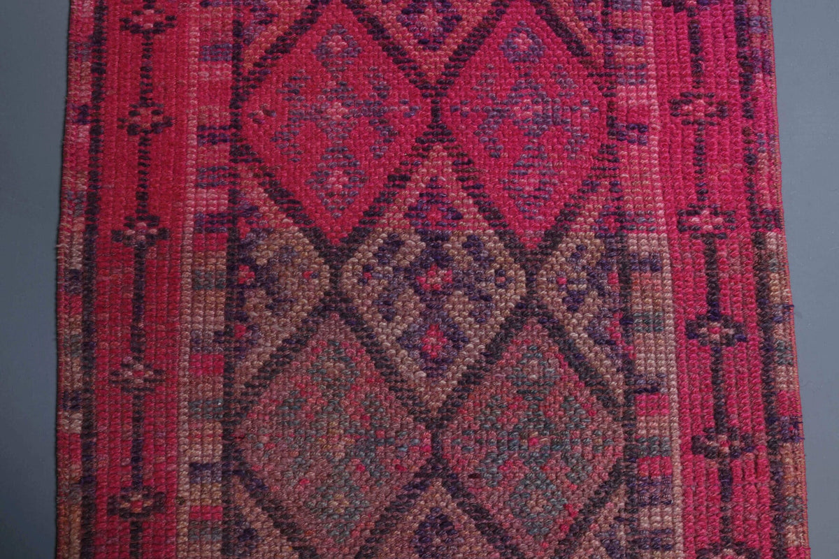 Antre ve koridor için ikat desenli el dokuma vintage yolluk – 79x373 cm