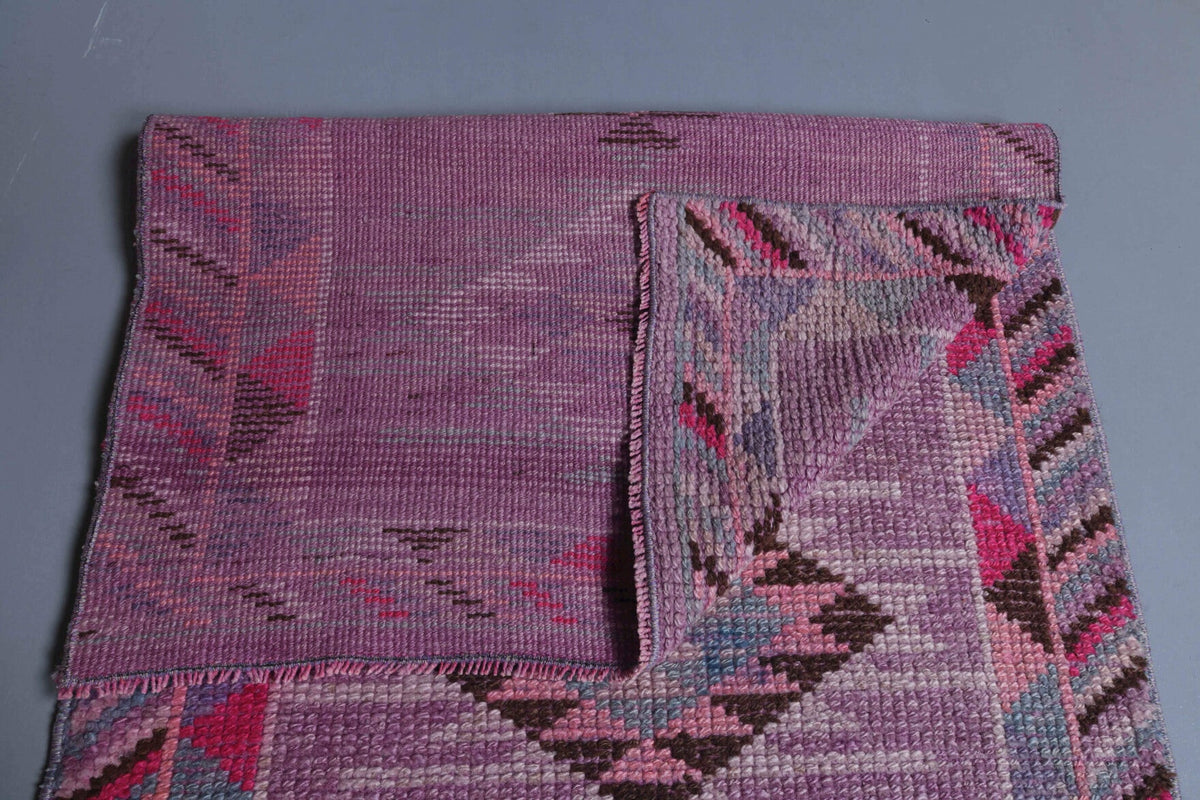 Antre ve koridor için geometrik desenli el dokuma vintage yolluk – 83x358 cm