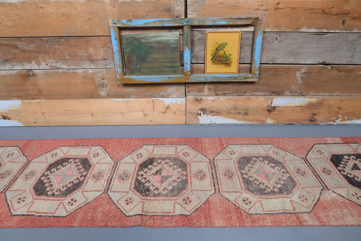 El yapımı vintage yolluk 79x353 cm geometrik desenli yün - detay görünümü