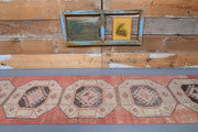 1970'lerden Anadolu kökenli geometrik desenli el dokuma vintage yolluk, 80x354 cm