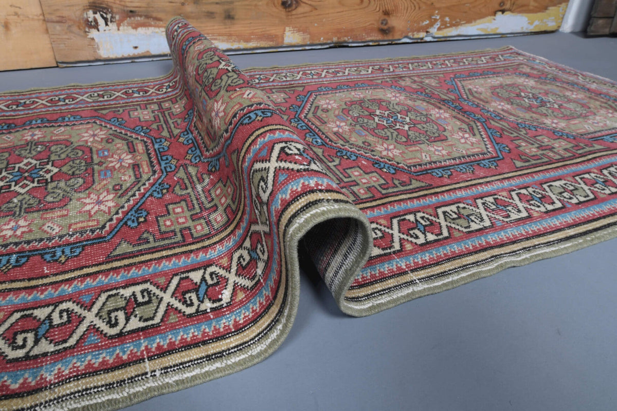 Antre ve koridor için oryantal desenli el dokuma vintage yolluk – 94x364 cm