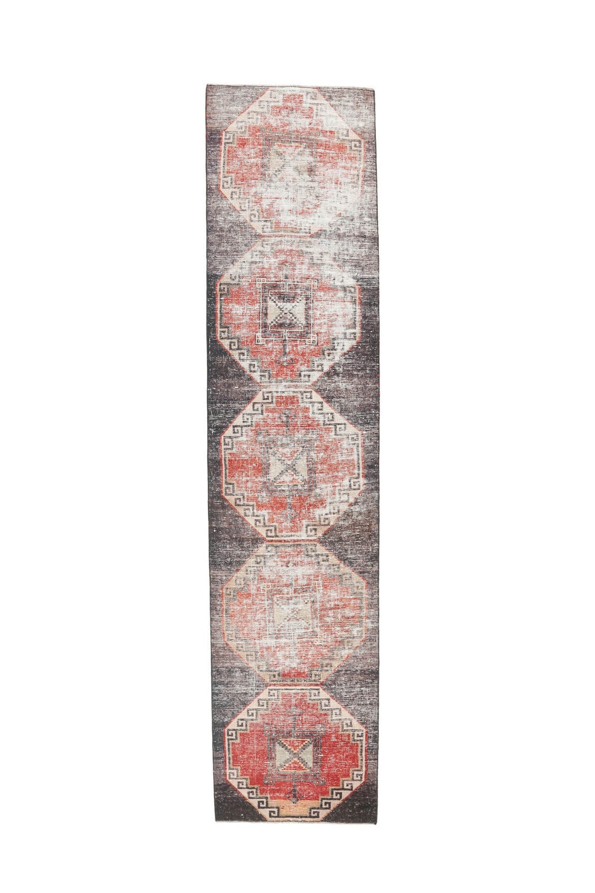 El yapımı vintage yolluk 81x361 cm geometrik desenli yün - açık alan görünümü