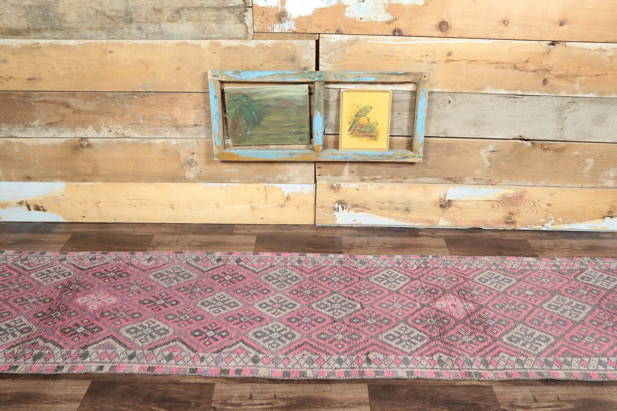 El yapımı vintage yolluk 79x378 cm i̇kat desenli yün - detay görünümü