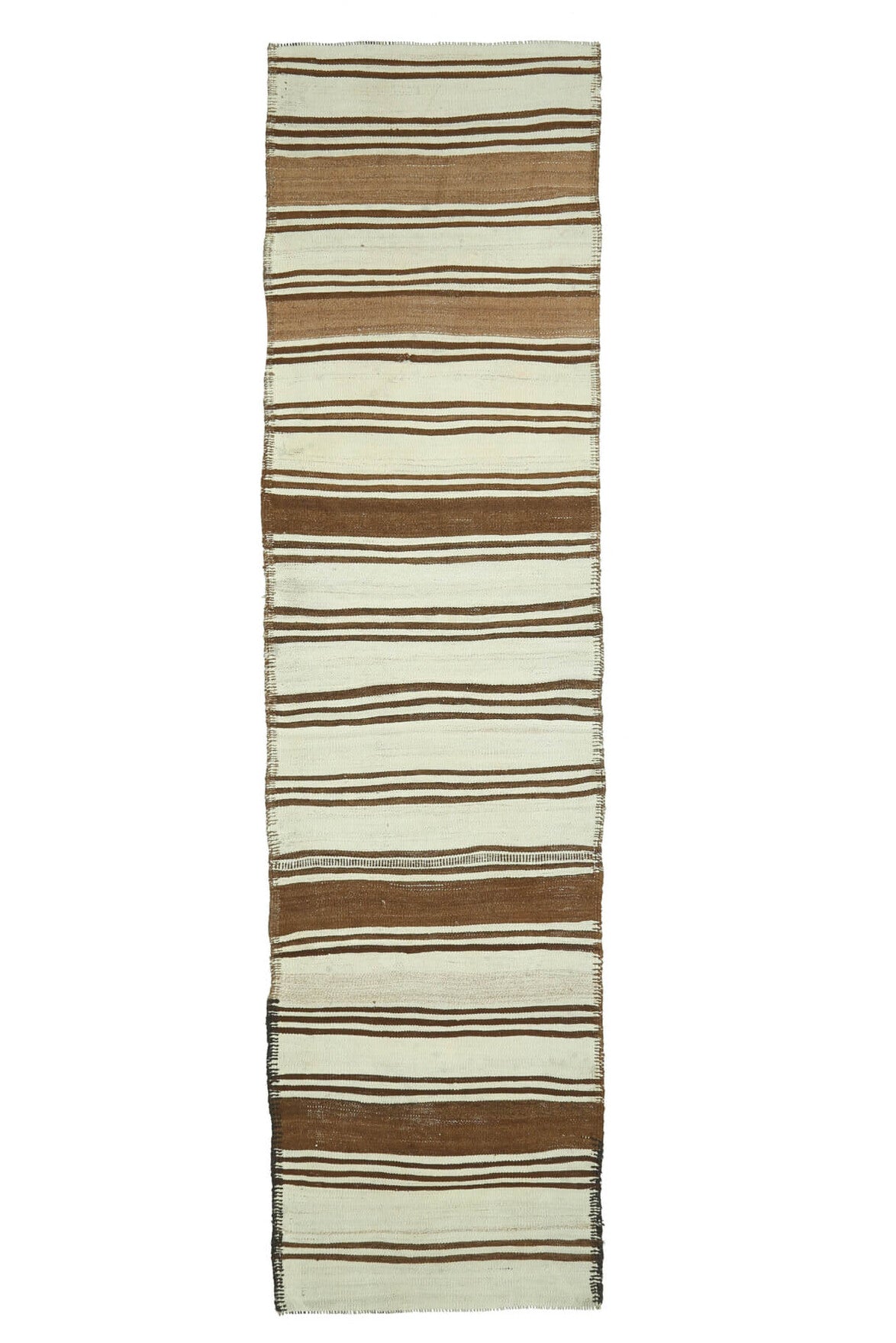 El yapımı vintage yolluk 94x366 cm çizgili desenli yün - ışık altında renk detayı
