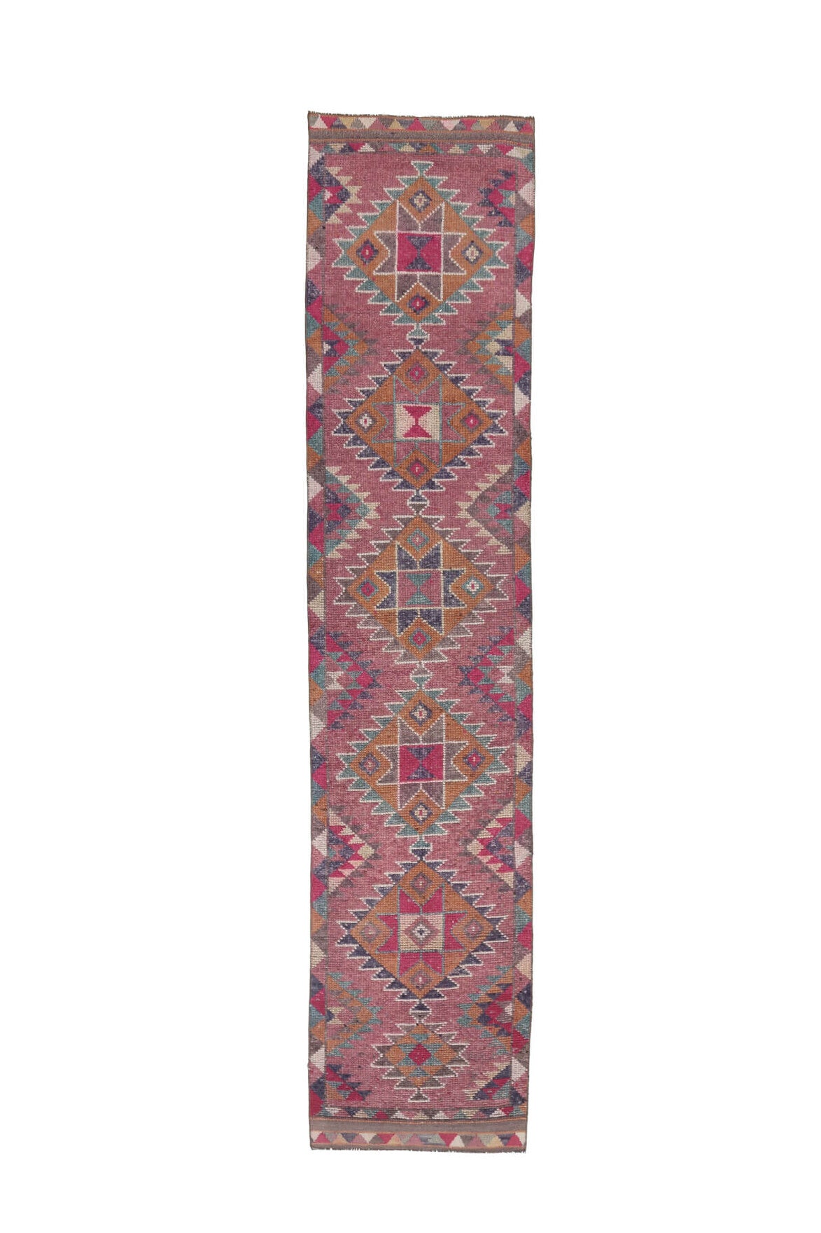 El yapımı vintage yolluk 81x381 cm i̇kat desenli yün - açık alan görünümü