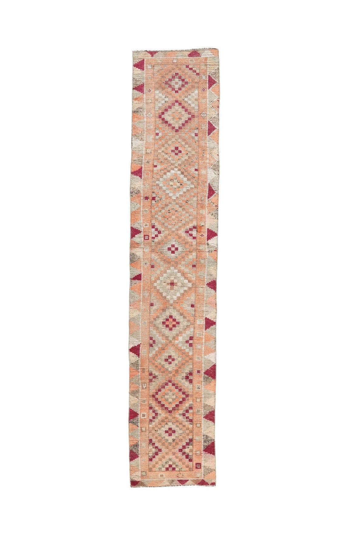El yapımı vintage yolluk 76x391 cm geometrik desenli yün - farklı açıdan görünüm