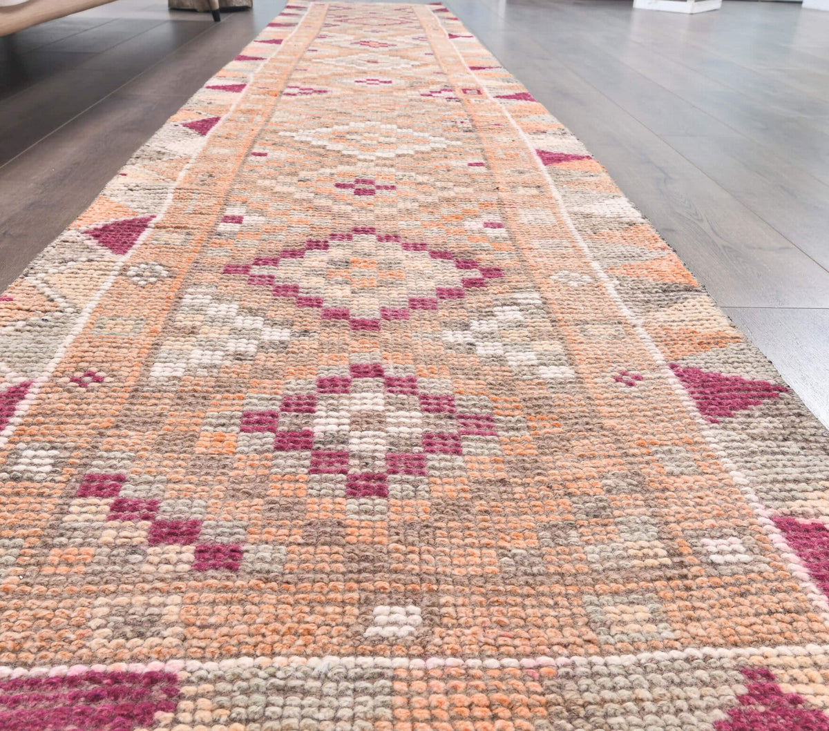 El yapımı vintage yolluk 76x391 cm geometrik desenli yün - desen detayı