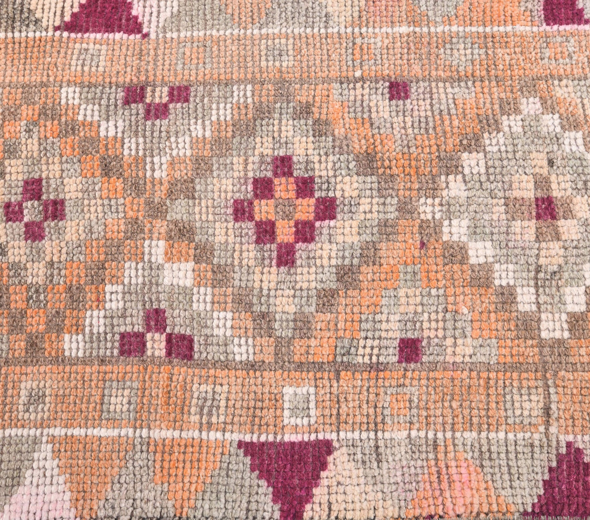 El yapımı vintage yolluk 76x391 cm geometrik desenli yün - üstten görünüm