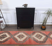 1970'lerden Anadolu kökenli ikat desenli el dokuma vintage yolluk, 83x380 cm