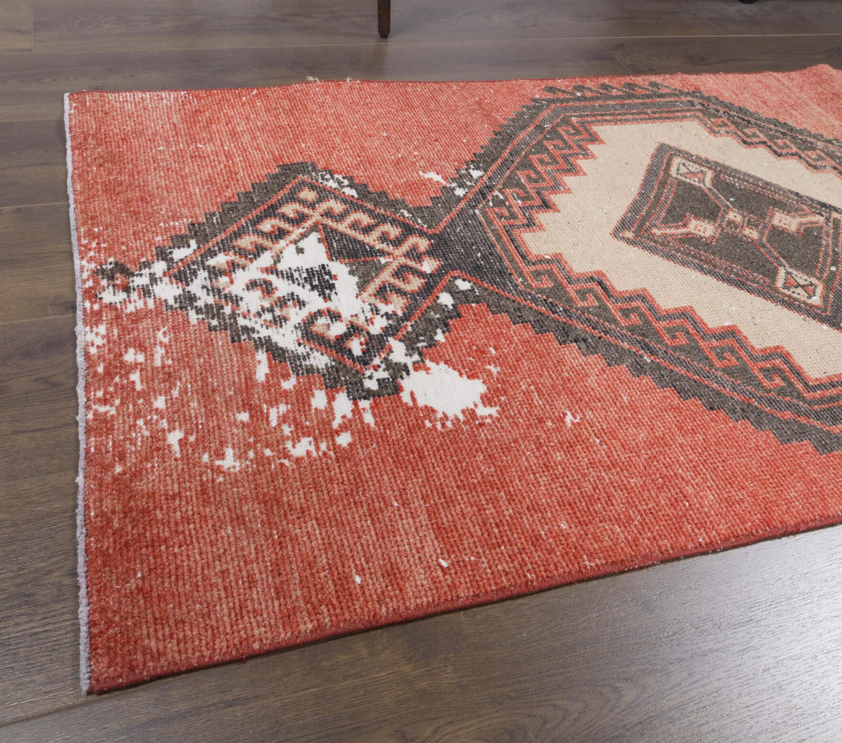 Antre ve koridor için ikat desenli el dokuma vintage yolluk – 83x380 cm