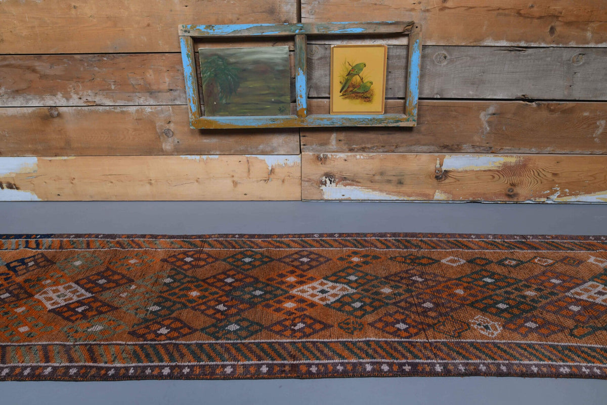 El yapımı vintage yolluk 79x399 cm i̇kat desenli yün - detay görünümü