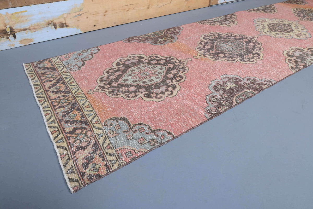 El yapımı vintage yolluk 94x394 cm oryantal desenli yün - detay görünümü
