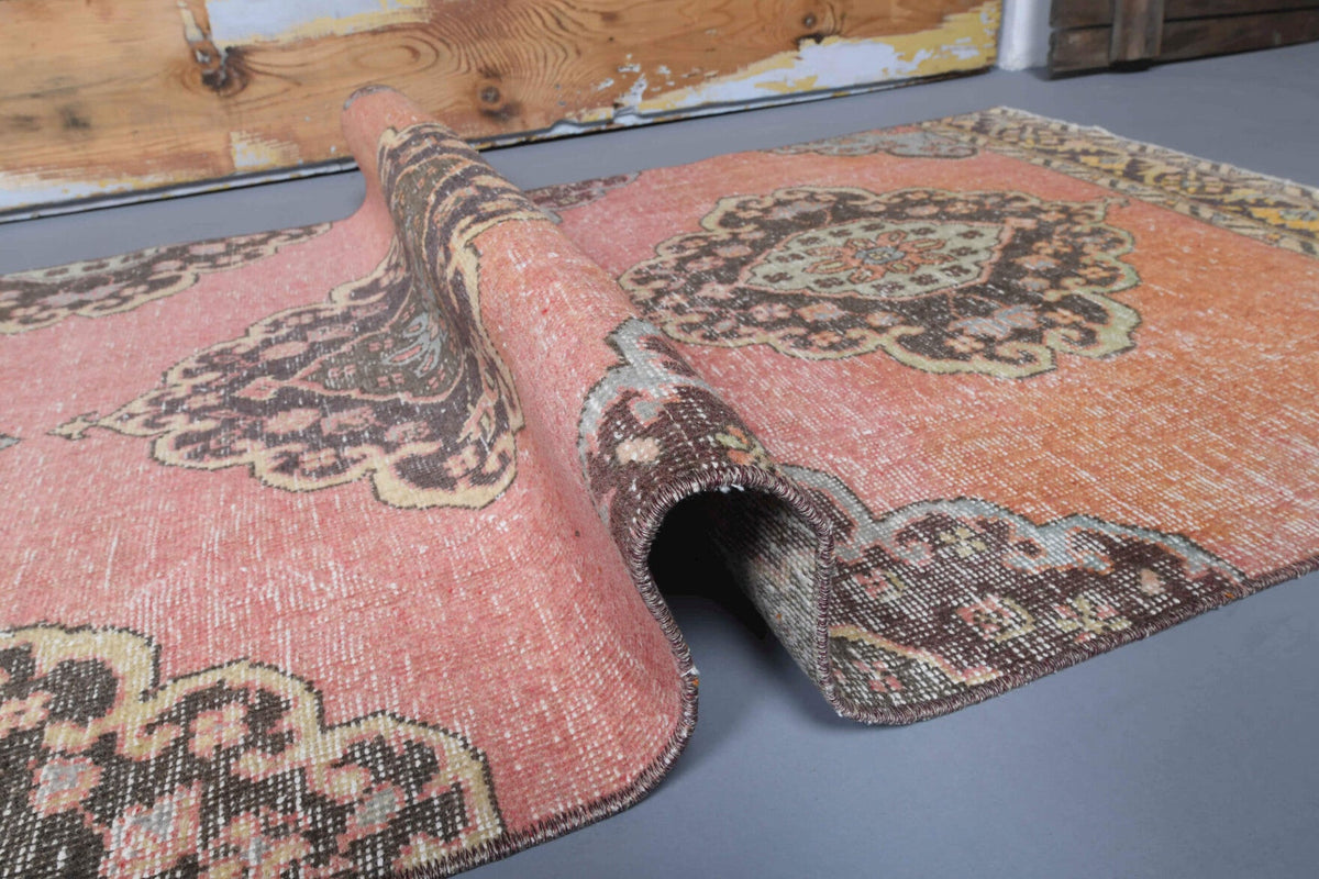 Antre ve koridor için oryantal desenli el dokuma vintage yolluk – 96x392 cm