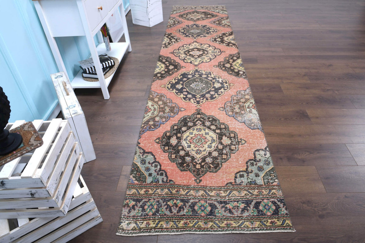 El yapımı vintage yolluk 91x386 cm oryantal desenli yün - detay görünümü