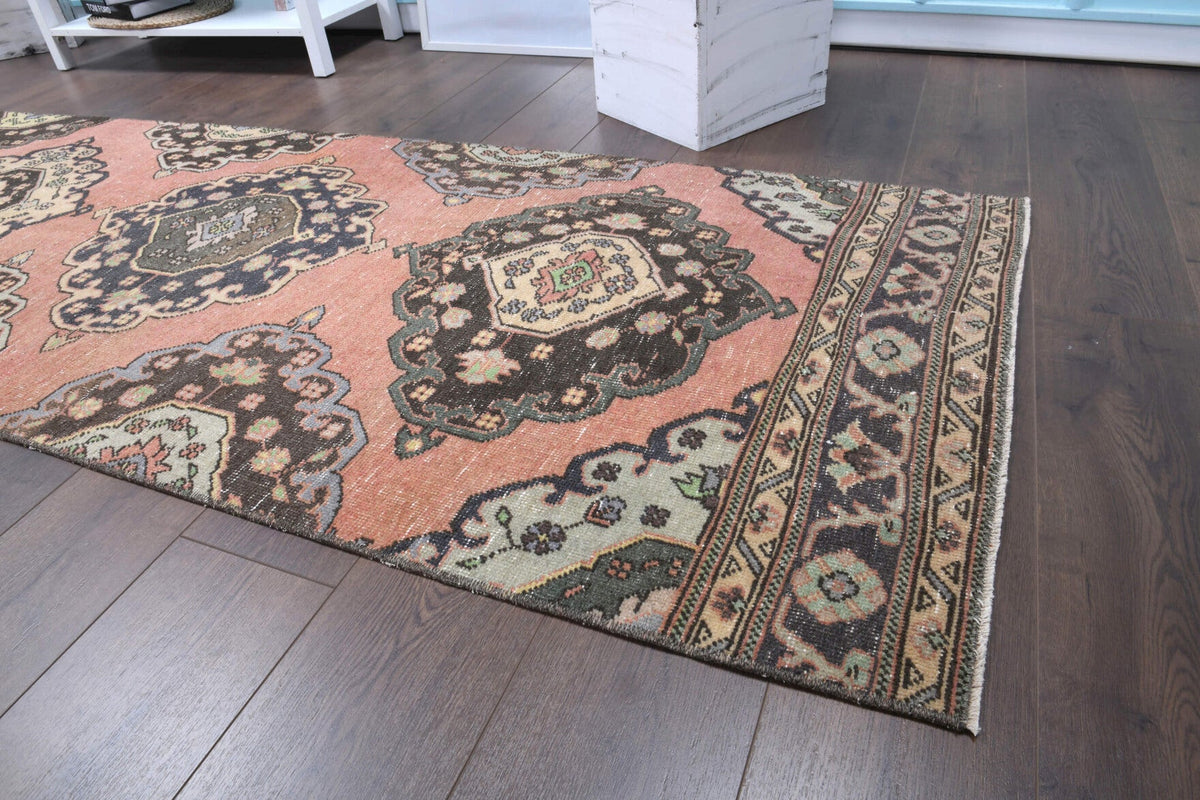 Antre ve koridor için oryantal desenli el dokuma vintage yolluk – 90x387 cm