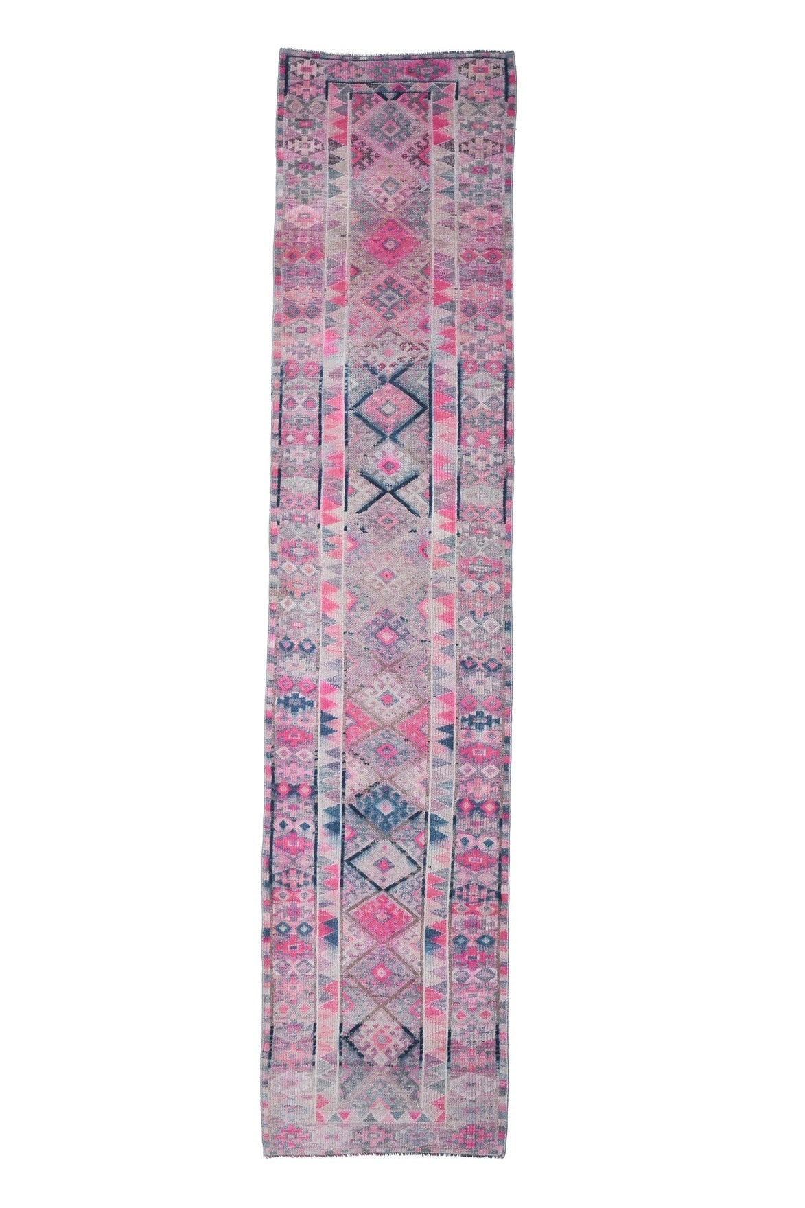 El yapımı vintage yolluk 61x396 cm i̇kat desenli yün - açık alan görünümü