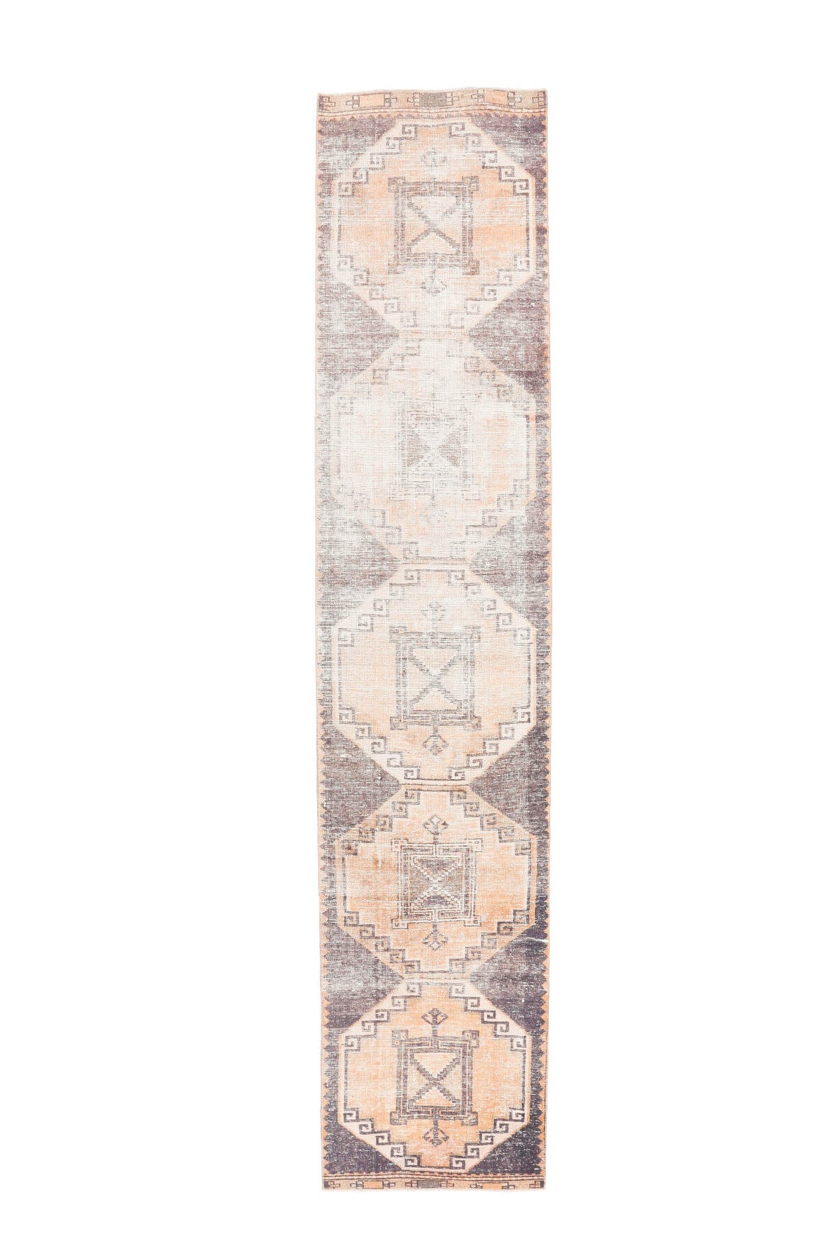 El yapımı vintage yolluk 79x386 cm geometrik desenli yün - açık alan görünümü