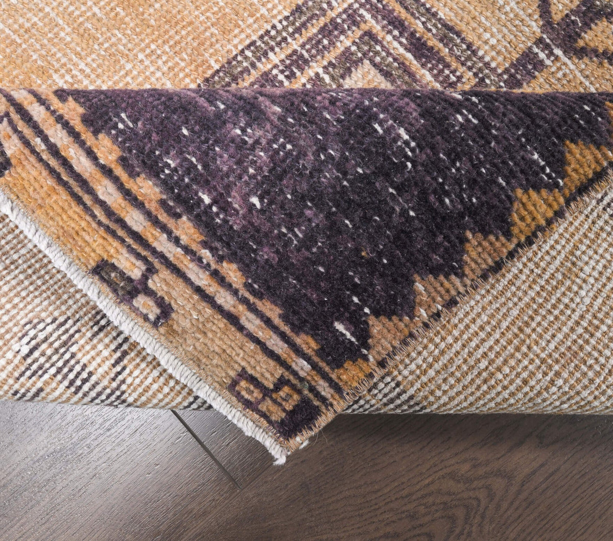El yapımı vintage yolluk 79x386 cm geometrik desenli yün - desen detayı