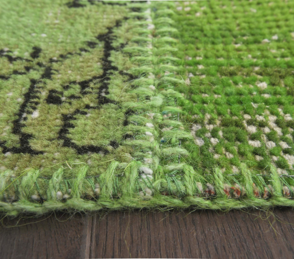 El yapımı vintage yolluk 81x401 cm üzeri boyalı desenli yün - kenar ve saçak detayı