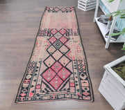 1970'lerden Anadolu kökenli geometrik desenli el dokuma vintage yolluk, 85x385 cm
