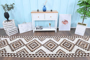 1970'lerden Anadolu kökenli geometrik desenli el dokuma vintage yolluk, 91x383 cm