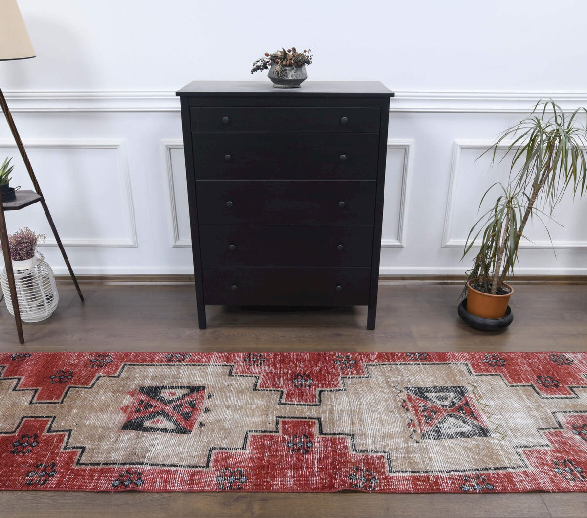 El yapımı vintage yolluk 81x411 cm geometrik desenli yün - detay görünümü