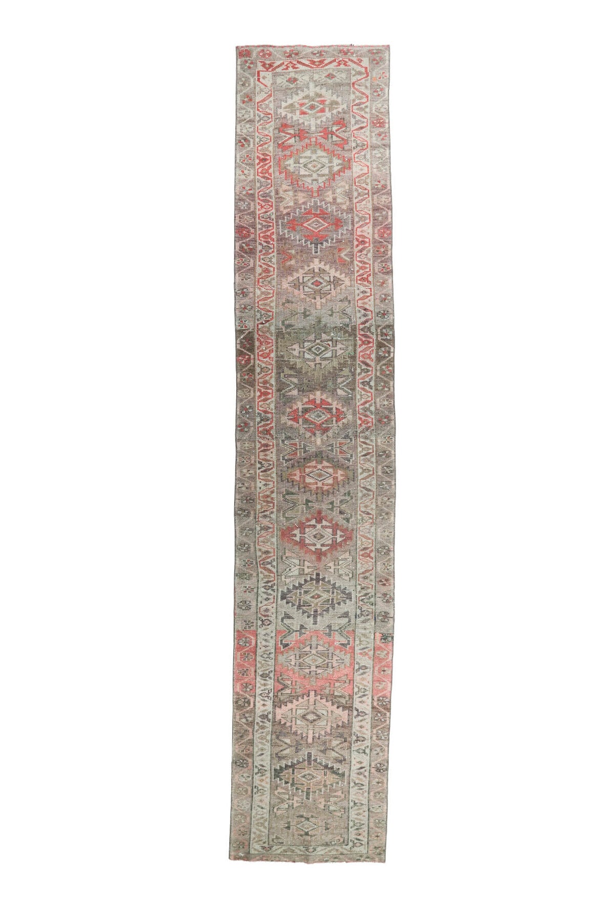 El yapımı vintage yolluk 79x411 cm geometrik desenli yün - farklı açıdan görünüm