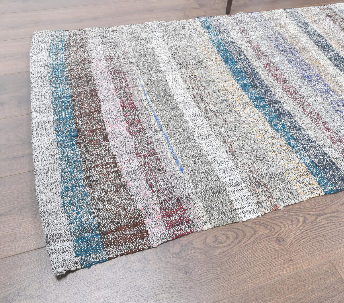 El yapımı vintage yolluk 79x508 cm çizgili desenli yün - detay görünümü