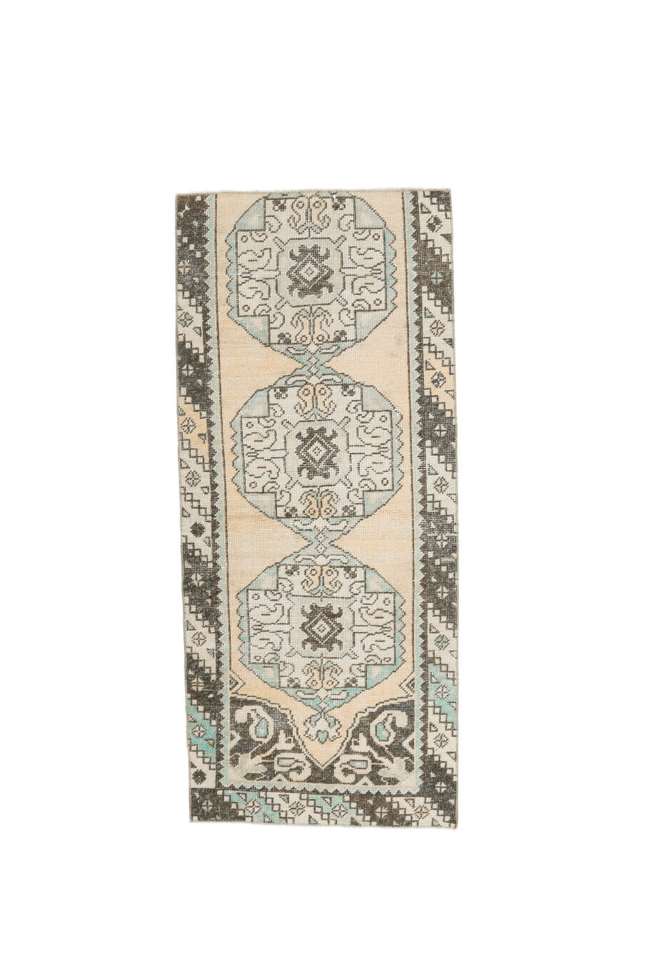 El yapımı vintage yolluk 61x183 cm geometrik desenli yün - açık alan görünümü