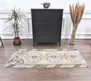 El yapımı vintage yolluk 61x183 cm geometrik desenli yün - detay görünümü