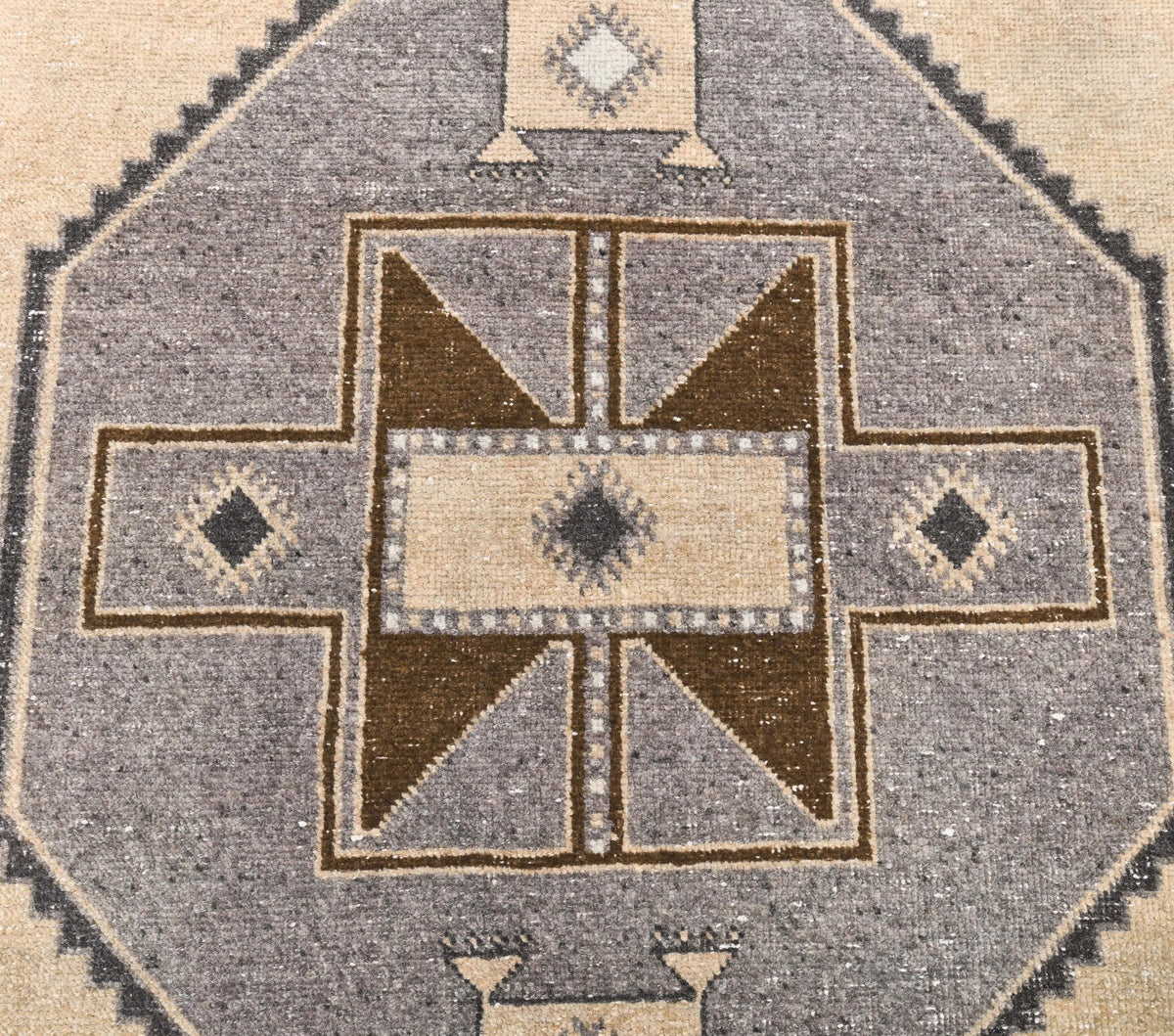 El yapımı vintage yolluk 91x185 cm geometrik desenli yün - detay görünümü