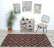 El yapımı vintage yolluk 61x183 cm i̇kat desenli yün - detay görünümü