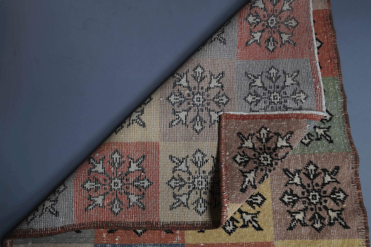 Antre ve koridor için ikat desenli el dokuma vintage yolluk – 95x218 cm