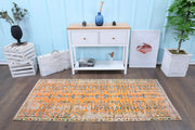 El yapımı vintage yolluk 91x203 cm çiçek desenli desenli yün - detay görünümü