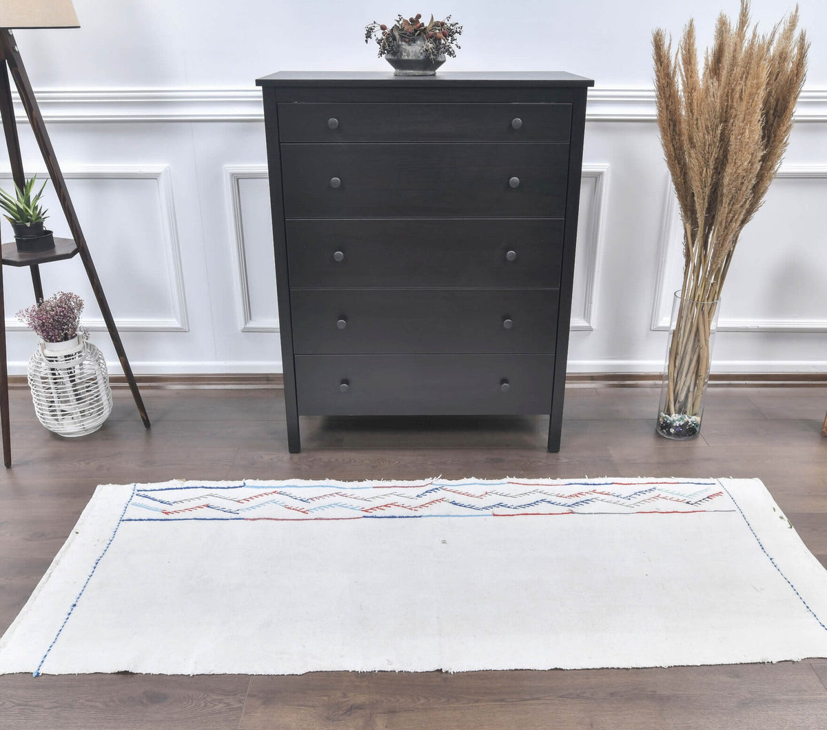 El yapımı vintage yolluk 76x183 cm düz desenli yün - detay görünümü