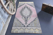 El yapımı vintage halı 94x224 cm oryantal desenli yün - detay görünümü