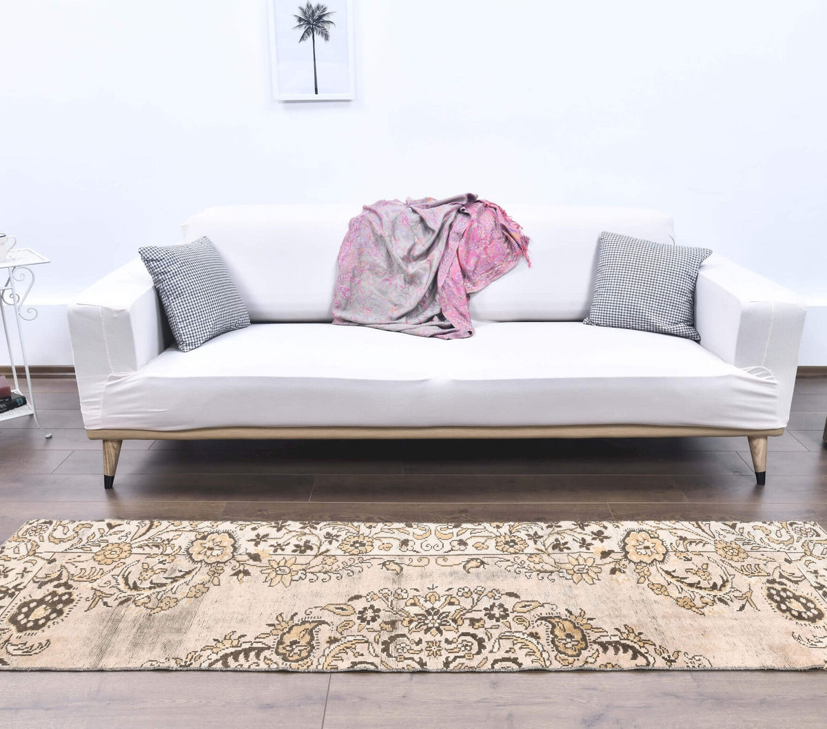 El yapımı vintage yolluk 64x239 cm çiçek desenli desenli yün - detay görünümü