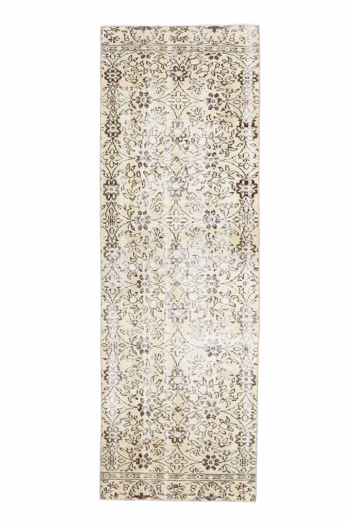 El yapımı vintage yolluk 86x257 cm çiçek desenli desenli yün - farklı açıdan görünüm