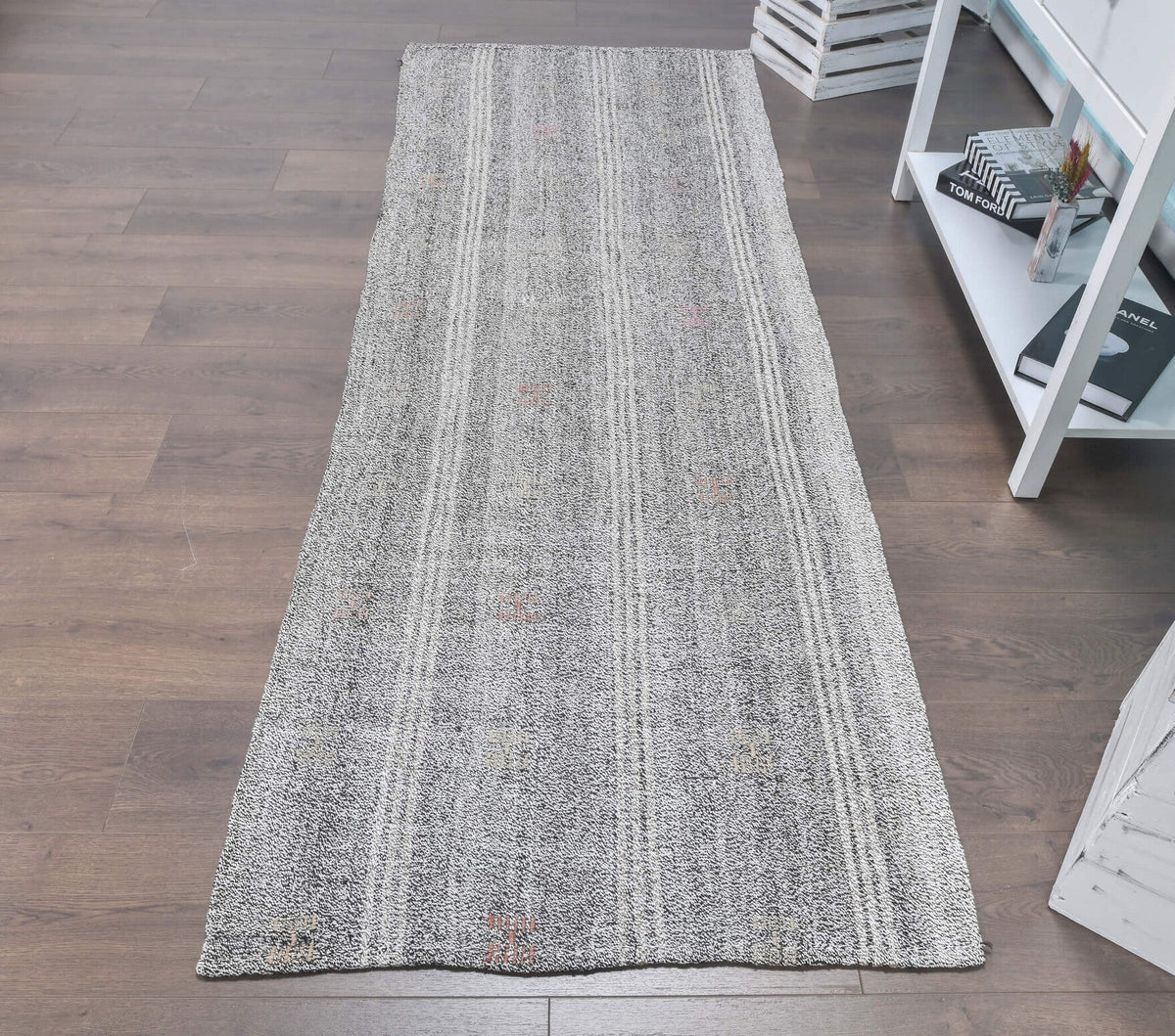 El yapımı vintage yolluk 91x249 cm düz desenli yün - detay görünümü
