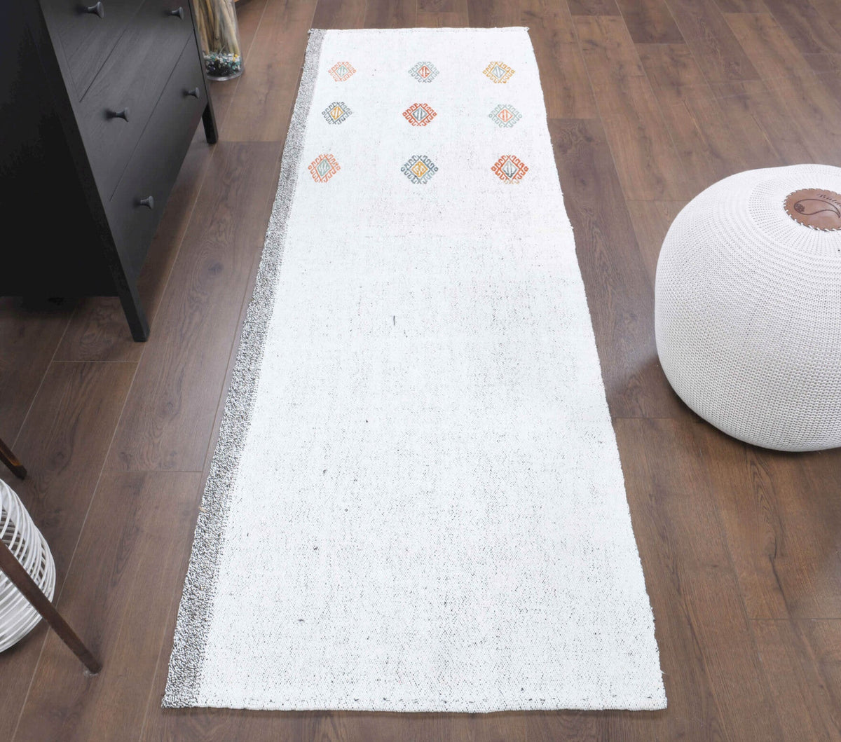 El yapımı vintage yolluk 79x241 cm düz desenli yün - detay görünümü